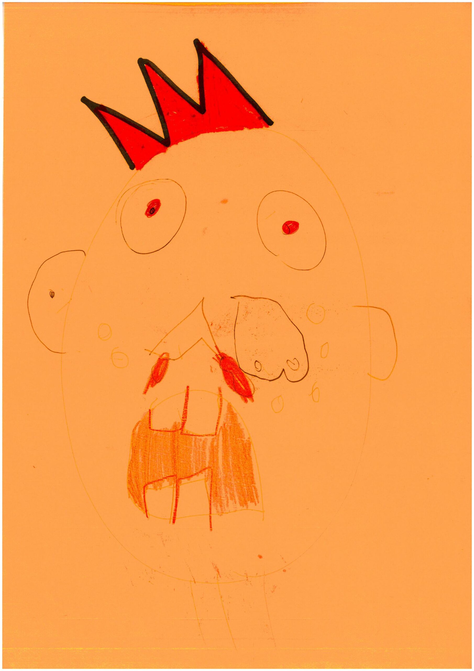 Portret, na którym widać twarz z rozdziawionymi ustami; czerwony irokez